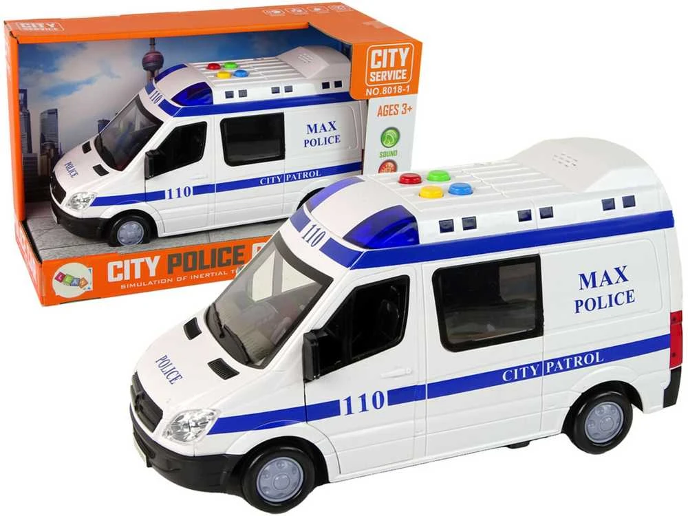 Policijos automobilis su garsais ir šviesom