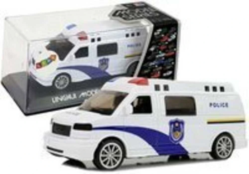 Policijos automobilis su garso ir šviesos efektais, baltas