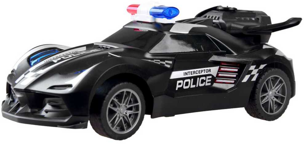 Policijos automobilis su nuotolinio valdymo pultu ir efektais