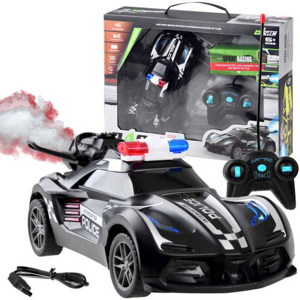Policijos automobilis su nuotolinio valdymo pultu ir efektais