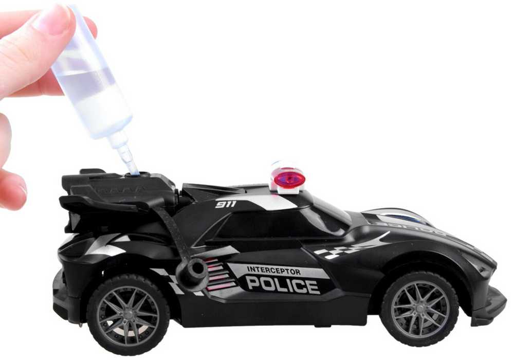 Policijos automobilis su nuotolinio valdymo pultu ir efektais