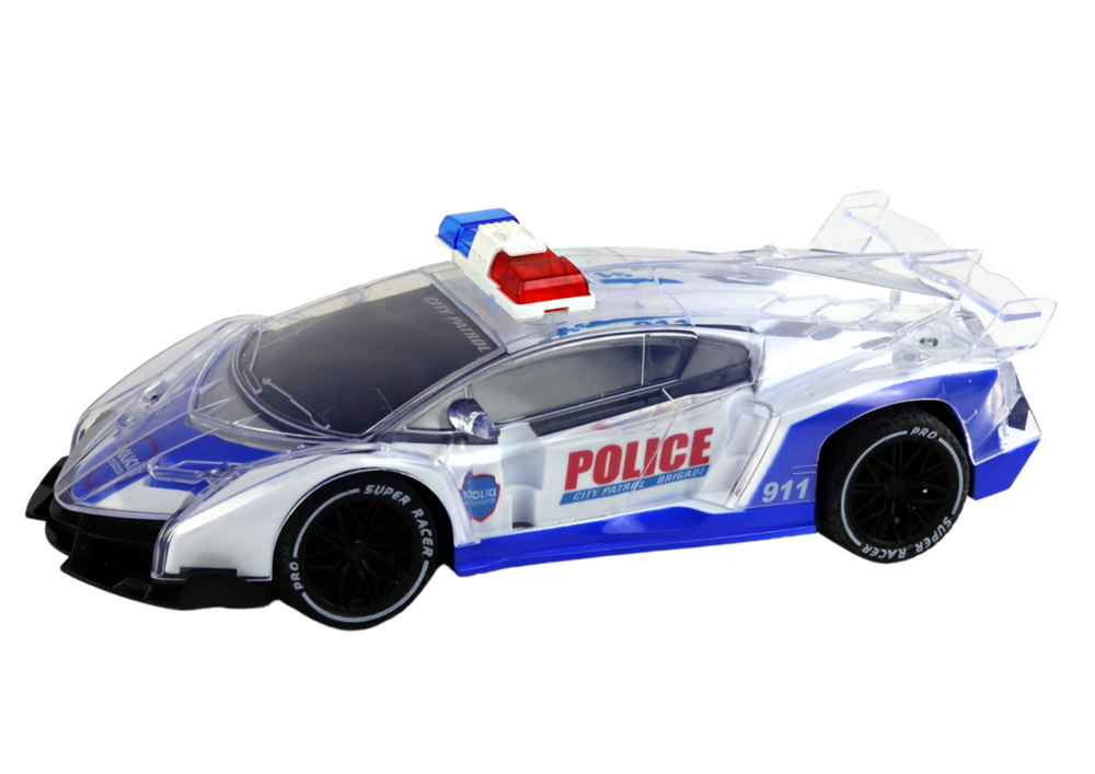 Policijos automobilis su nuotolinio valdymo pultu ir šviesom