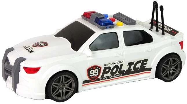 Policijos sportinis automobilis su garsais, baltas