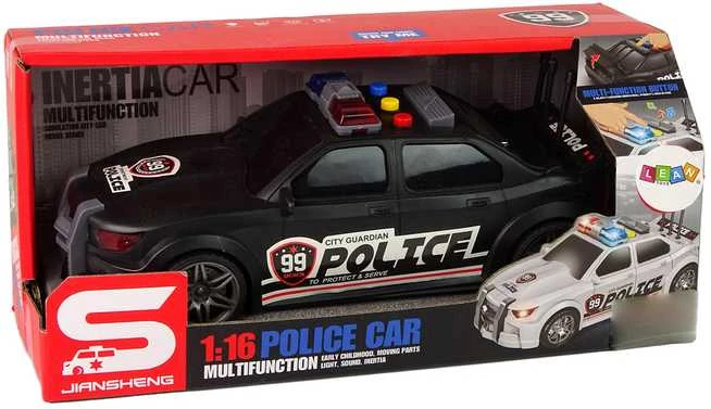 Policijos sportinis automobilis su garsais, juodas