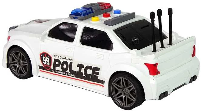 Policijos sportinis automobilis su garsais, baltas