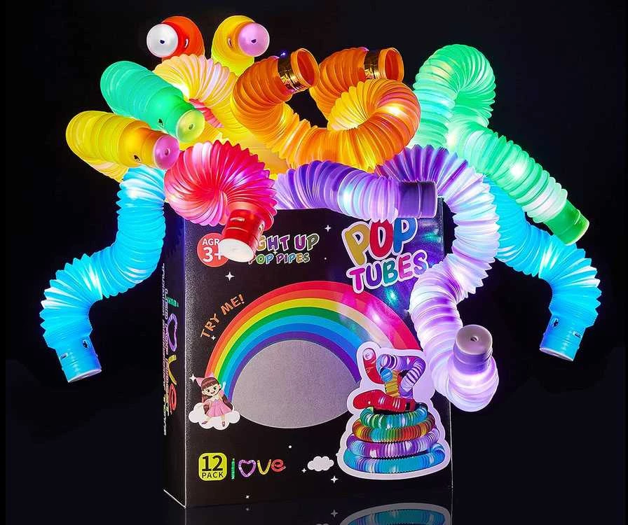 POP TUBE LED šviečiantys sensoriniai vamzdeliai, 12 vnt.