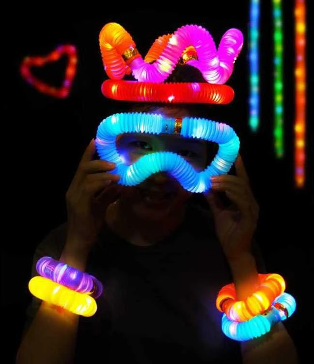 POP TUBE LED šviečiantys sensoriniai vamzdeliai, 12 vnt.