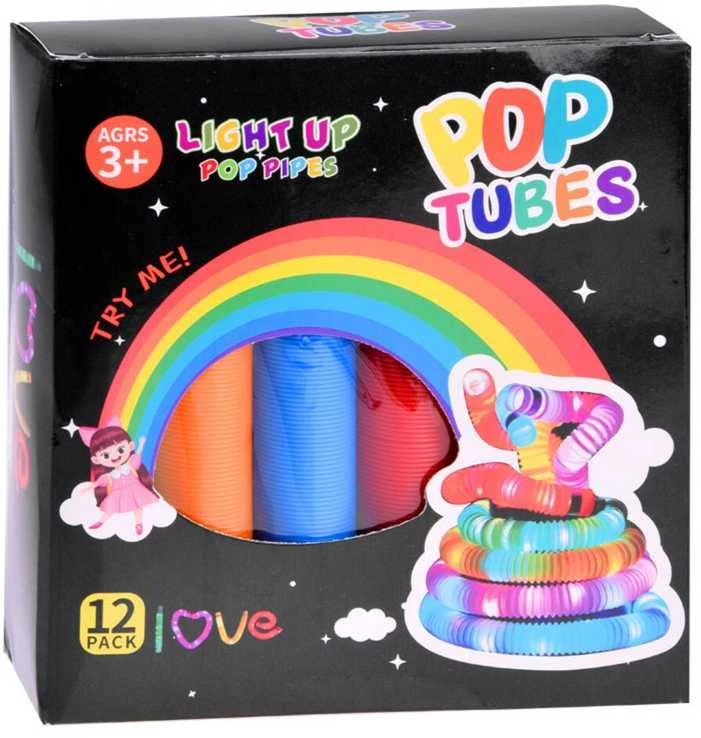 POP TUBE LED šviečiantys sensoriniai vamzdeliai, 12 vnt.