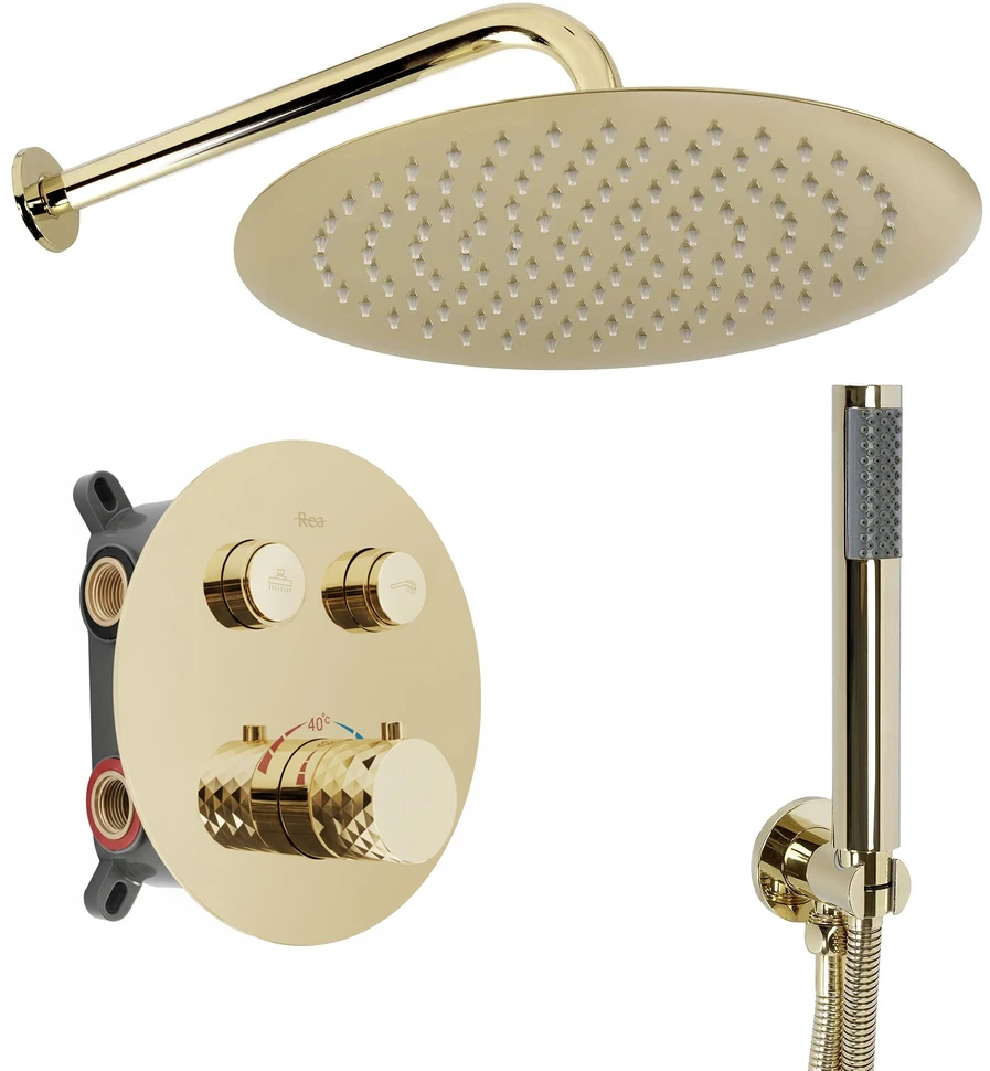 Potinkinis dušo komplektas su termostatu REA Lungo Diamond, Gold, + Box