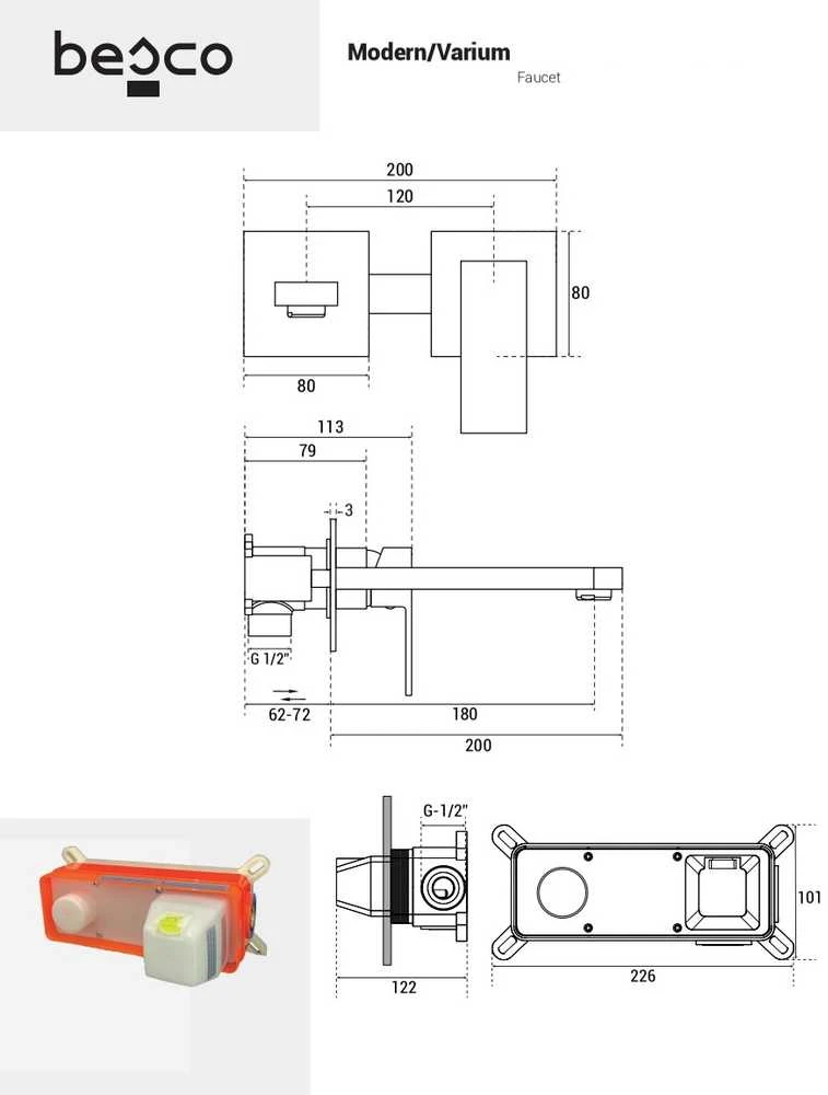 Potinkinis praustuvo maišytuvas Besco Modern / Varium, Chrome