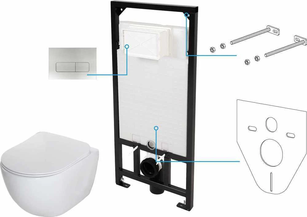 Potinkinis WC komplektas Deante Peonia 6in1, CDEF6ZPW, Baltas/Brushed steel