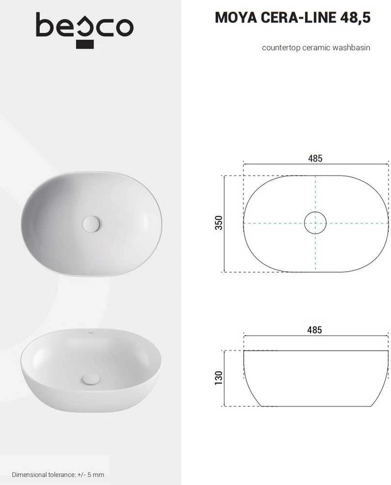 Praustuvas Besco Moya Cera-Line, 48.5 x 35 x 13 cm, Baltas