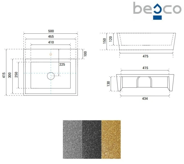 Praustuvas Besco Vera/O Glam Graphite, 40 x 50 x 15 cm