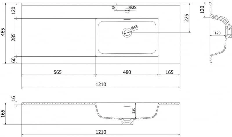 Praustuvas Mexen Otis, Right, 121 x 46,5 cm, Baltas glossy