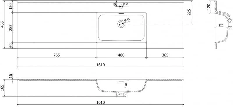 Praustuvas Mexen Otis, Right, 161 x 46,5 cm, Baltas glossy