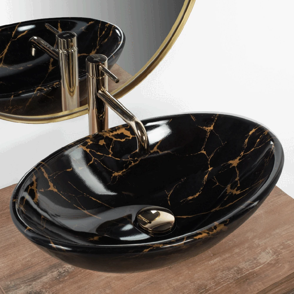 Praustuvas REA Pamela, Juodas Marble Shiny