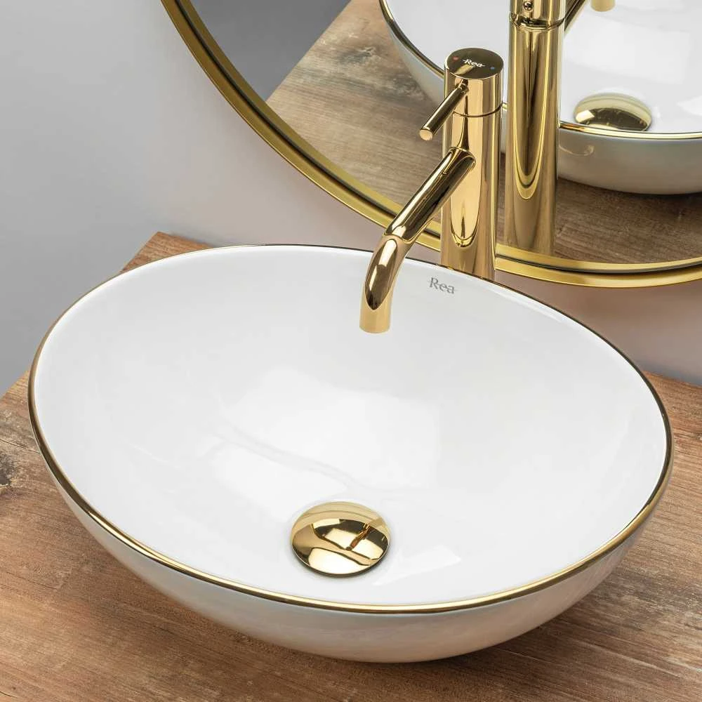 Praustuvas Rea Sofia, Baltas/Gold Edge