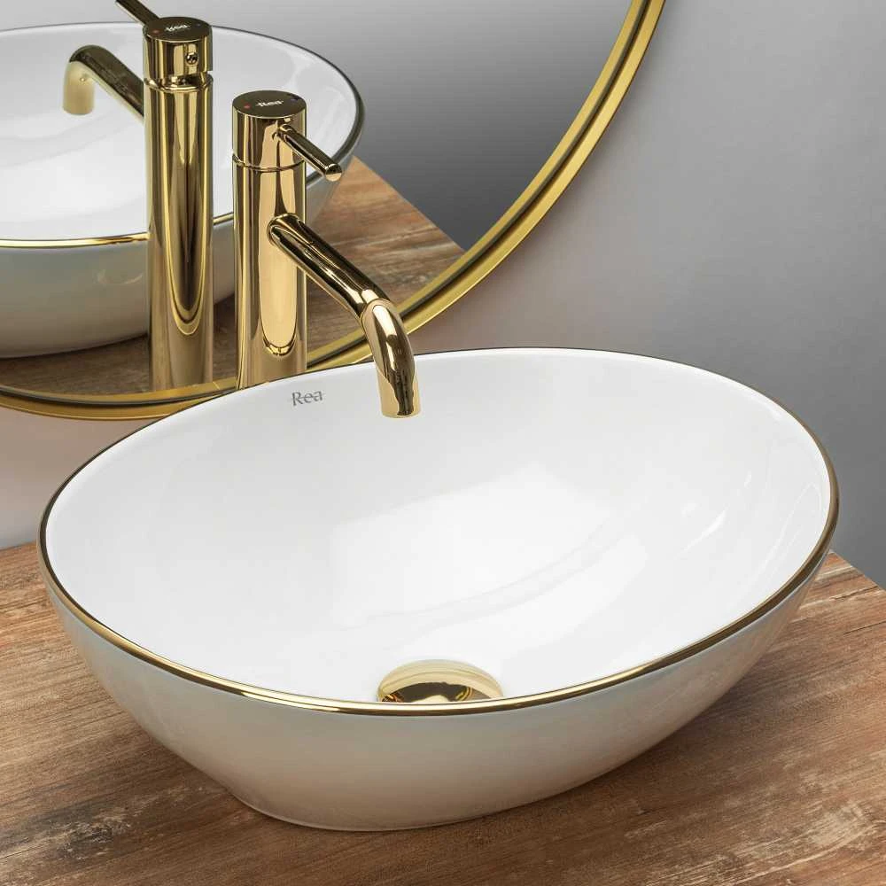 Praustuvas Rea Sofia, Baltas/Gold Edge