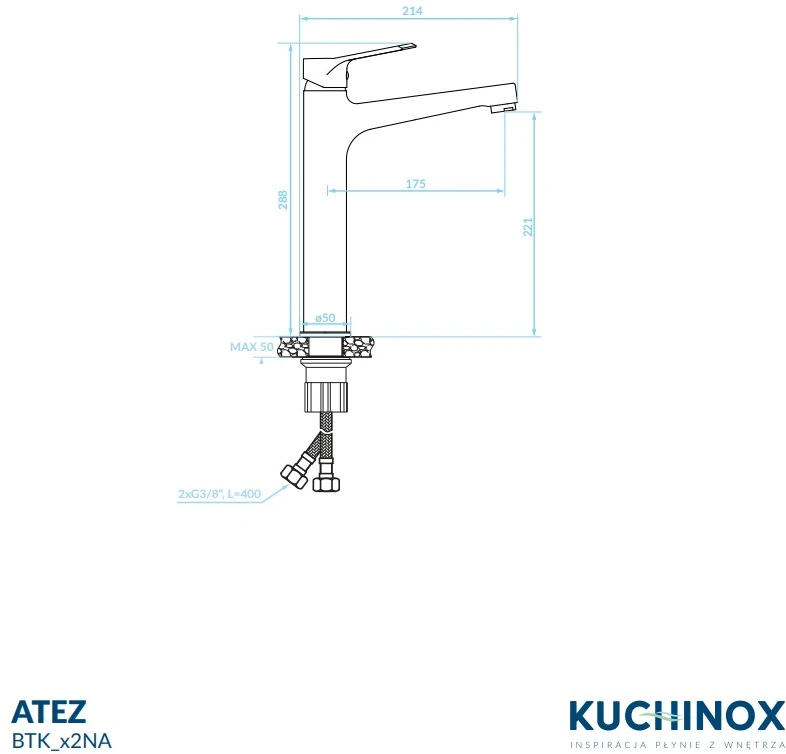 Praustuvo maišytuvas Kuchinox ATEZ, BTK_02NA, Chrome