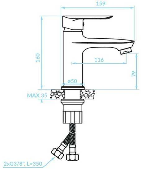 Praustuvo maišytuvas Kuchinox CENTO su klik-klak, BKC_022D, Chrome
