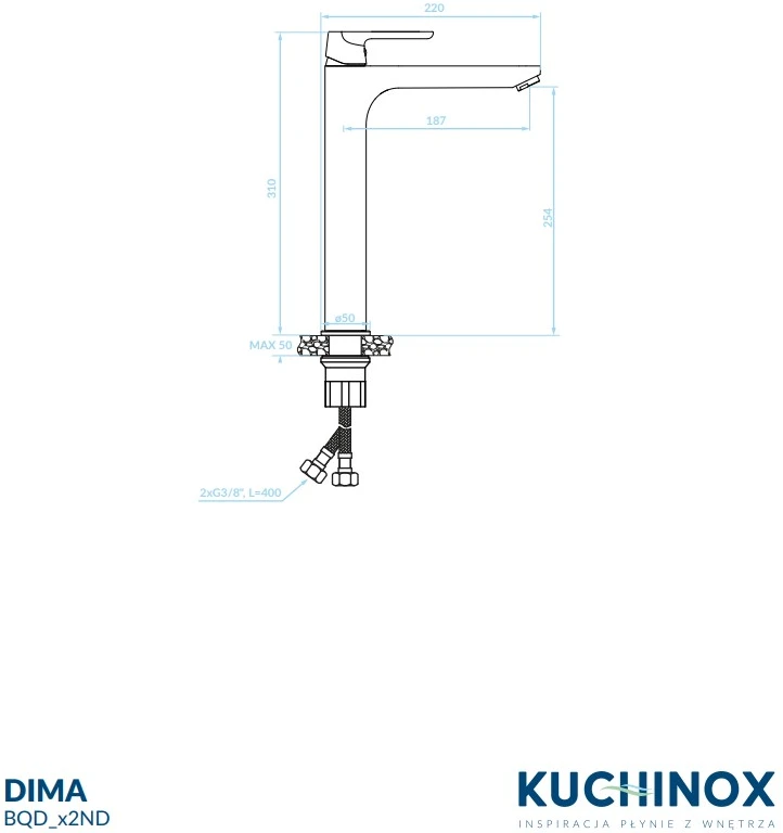 Praustuvo maišytuvas Kuchinox DIMA su klik-klak, BQD_02ND, Chrome