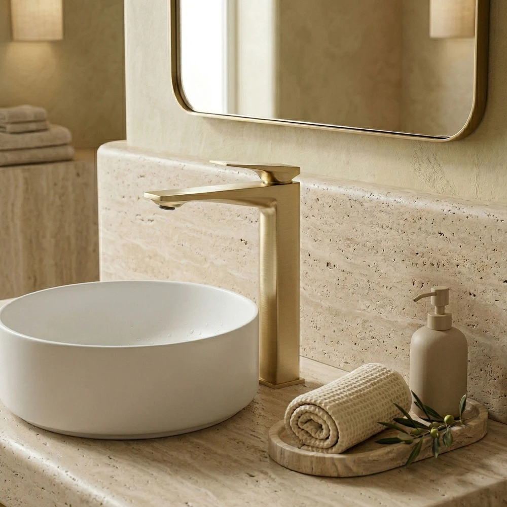 Praustuvo maišytuvas PREMIUM REA Prime High, Brushed Gold