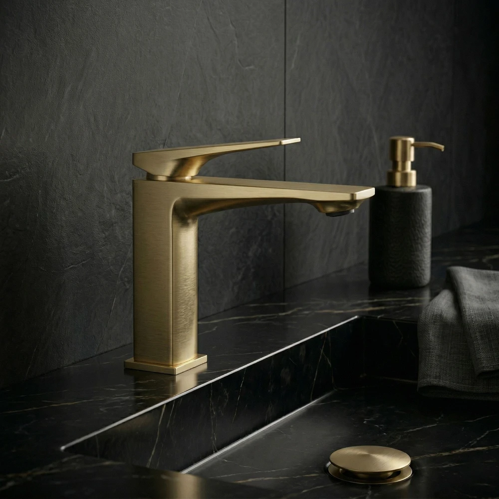 Praustuvo maišytuvas PREMIUM REA Prime Low, Brushed Gold