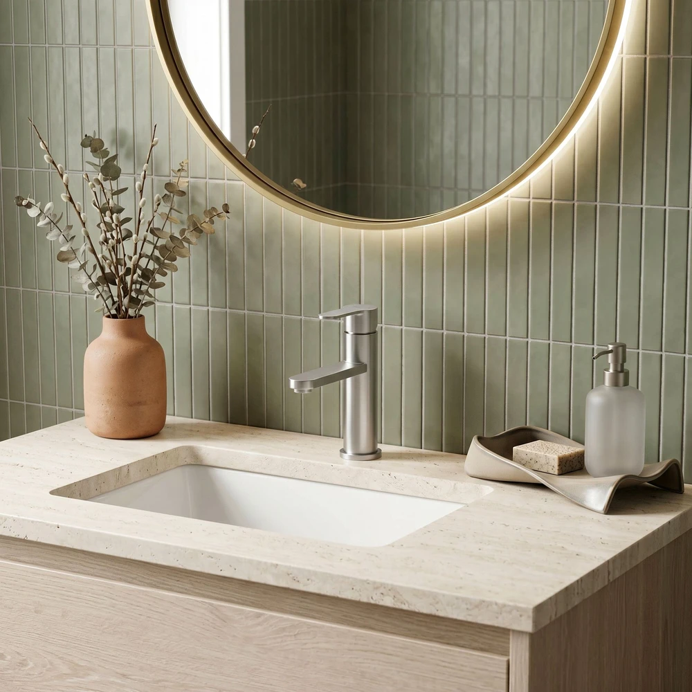 Praustuvo maišytuvas REA Arcos Low, Brushed Nickel