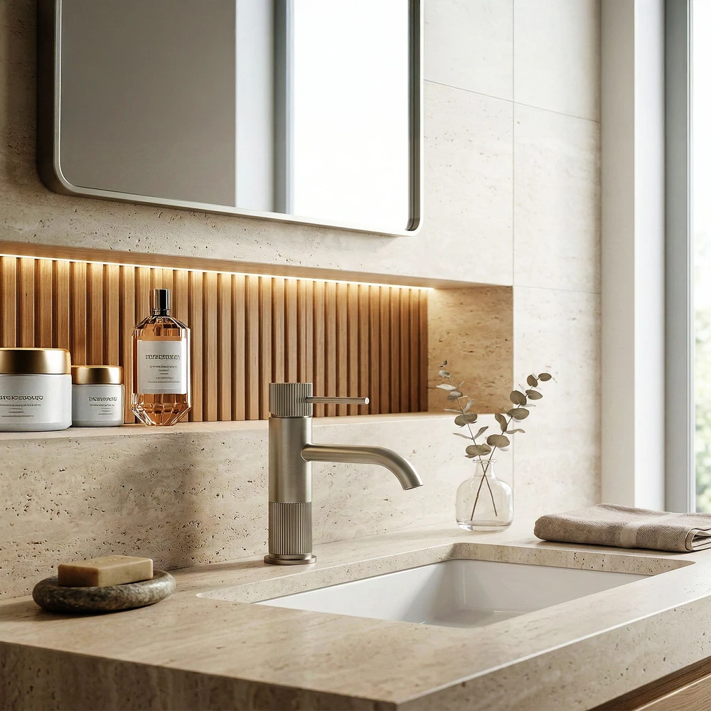 Praustuvo maišytuvas Rea Lungo Stripe Low, Brushed Nickel