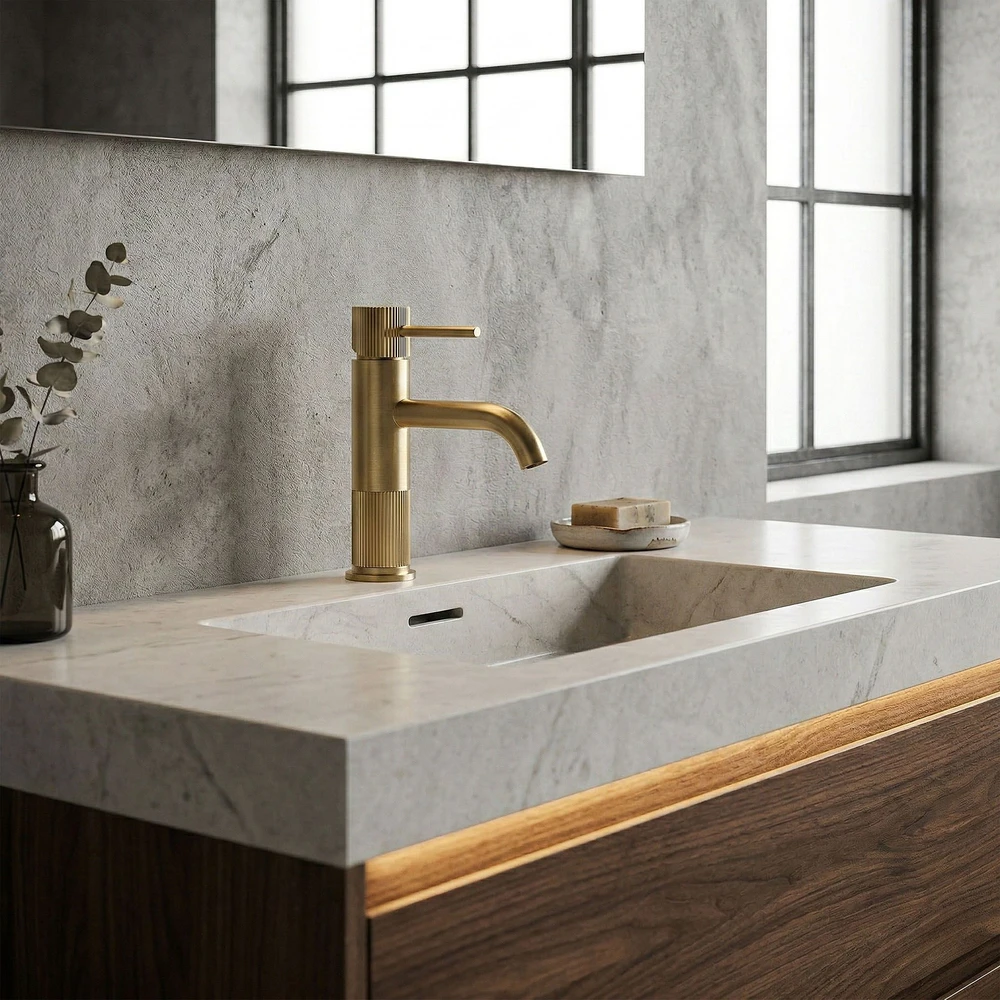 Praustuvo maišytuvas Rea Lungo Stripe Low, Brushed Gold