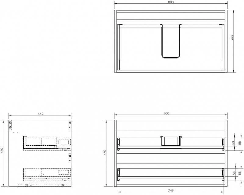 Praustuvo spintelės korpusas Mexen Box-A, 80 cm, 2 stalčiai, Nut
