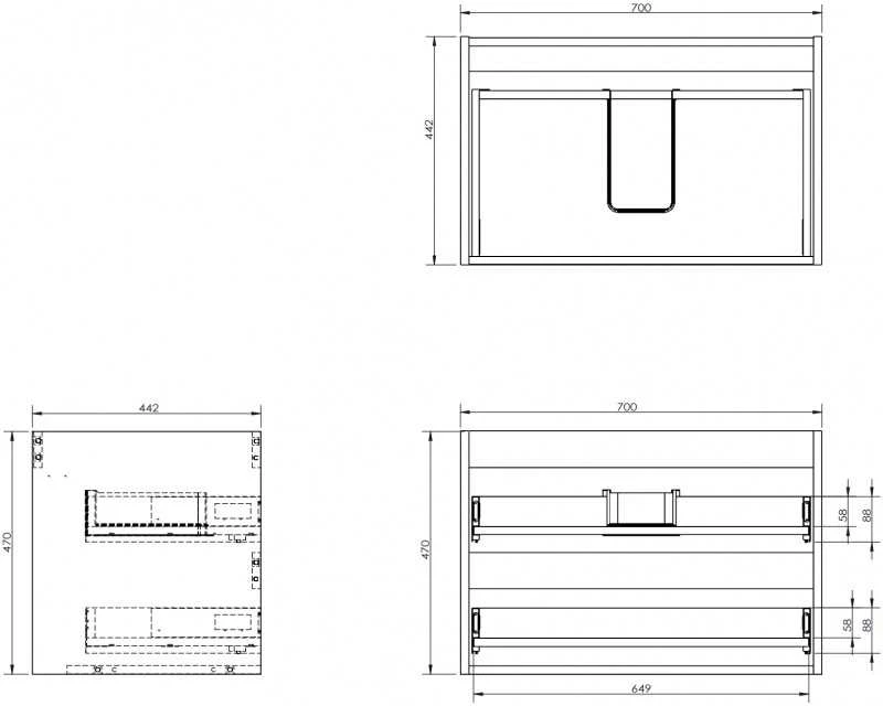 Praustuvo spintelės korpusas Mexen Box-A, 70 cm, 2 stalčiai, Juodas glossy