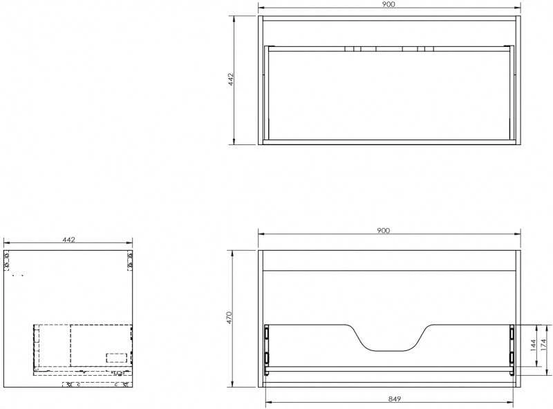 Praustuvo spintelės korpusas Mexen Box-A, 90 cm, 1 stalčius, Graphite matt