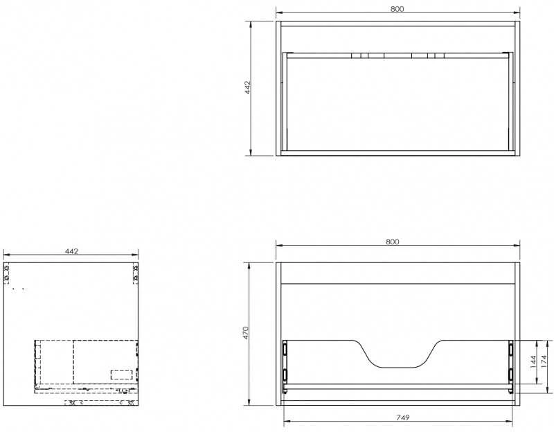 Praustuvo spintelės korpusas Mexen Box-A, 80 cm, 1 stalčius, Graphite matt