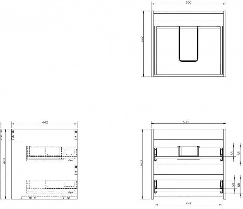 Praustuvo spintelės korpusas Mexen Box-A, 50 cm, 2 stalčiai, Pilkas matt
