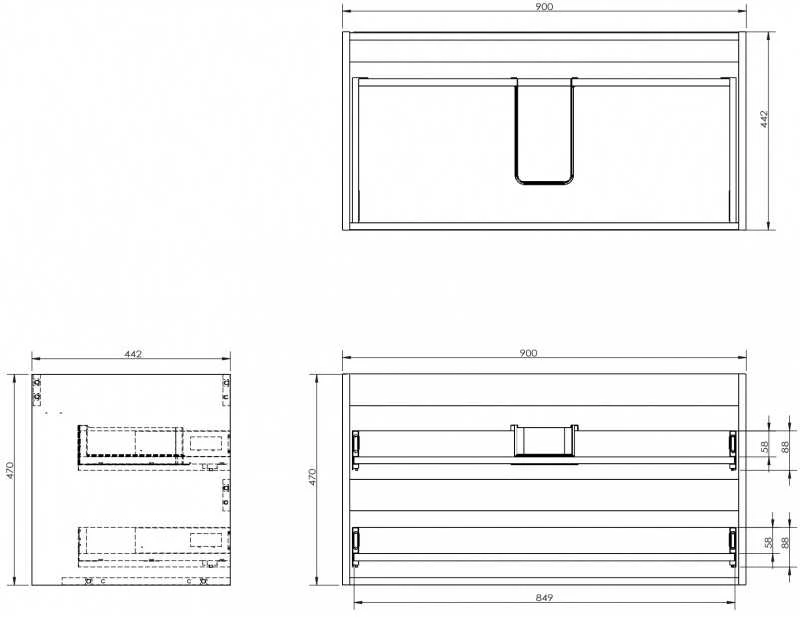 Praustuvo spintelės korpusas Mexen Box-A, 90 cm, 2 stalčiai, Juodas matt