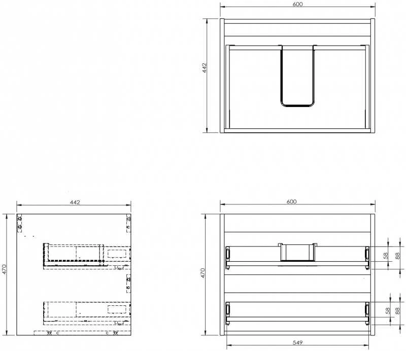 Praustuvo spintelės korpusas Mexen Box-A, 60 cm, 2 stalčiai, Graphite matt