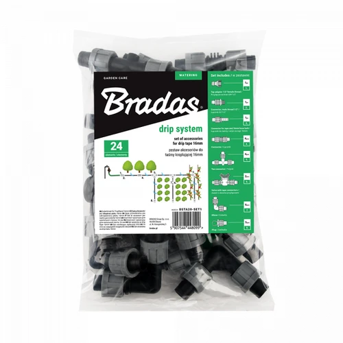 Priedų rinkinys Bradas lašelinio laistymo juostai 16 mm (24 vnt.)