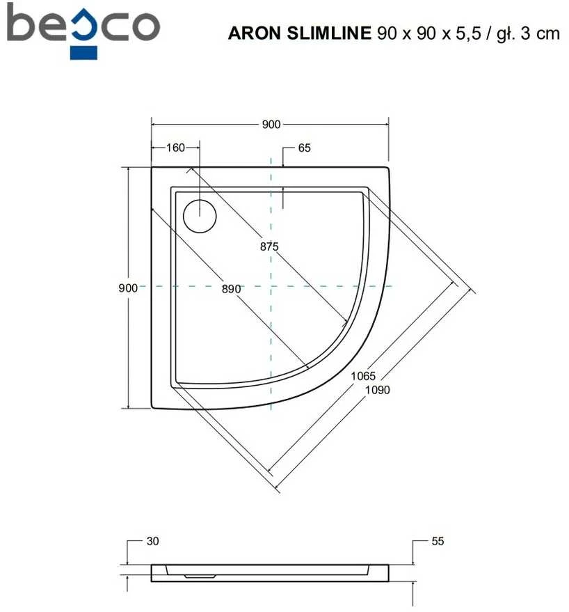 Pusapvalis dušo padėklas Besco Aron SlimLine Stone Effect New, 90 x 90 x 5,5 cm