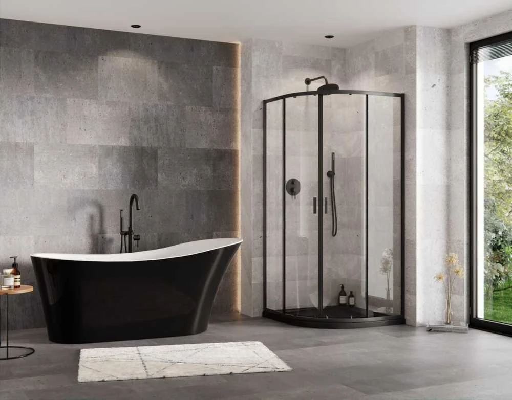 Pusapvalis dušo padėklas Besco Axim UltraSlim Stone Effect New, 80 x 80 x 4,5 cm