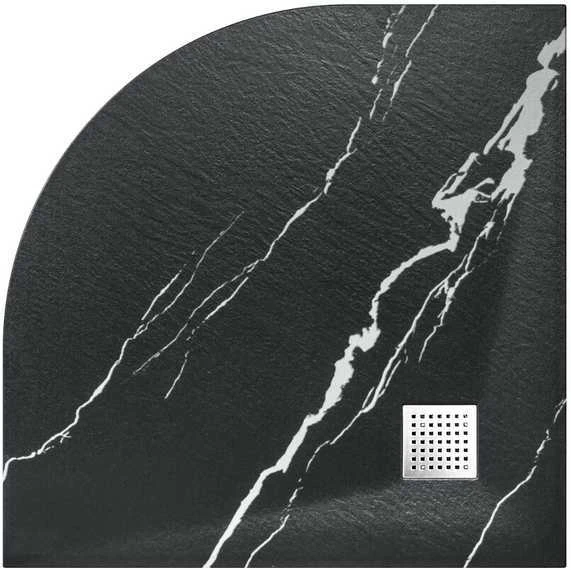 Pusapvalis dušo padėklas Besco Vexo Marble Juodas, 90 x 90 cm