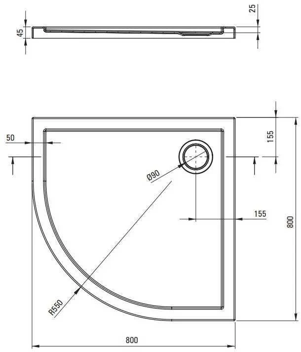 Pusapvalis dušo padėklas Deante Prizma, 80 cm