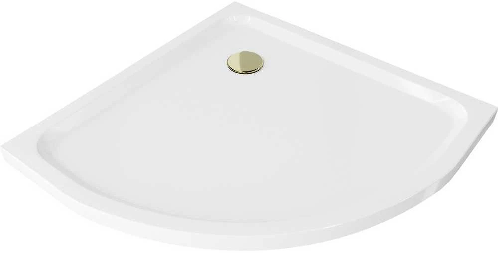 Pusapvalis dušo padėklas Mexen Flat Slim su sifonu, Baltas+Gold, 80 x 80 cm