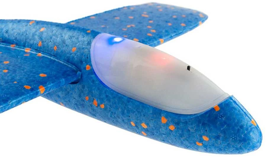 Putplasčio lėktuvas šviečiantis, 47 cm, mėlynas