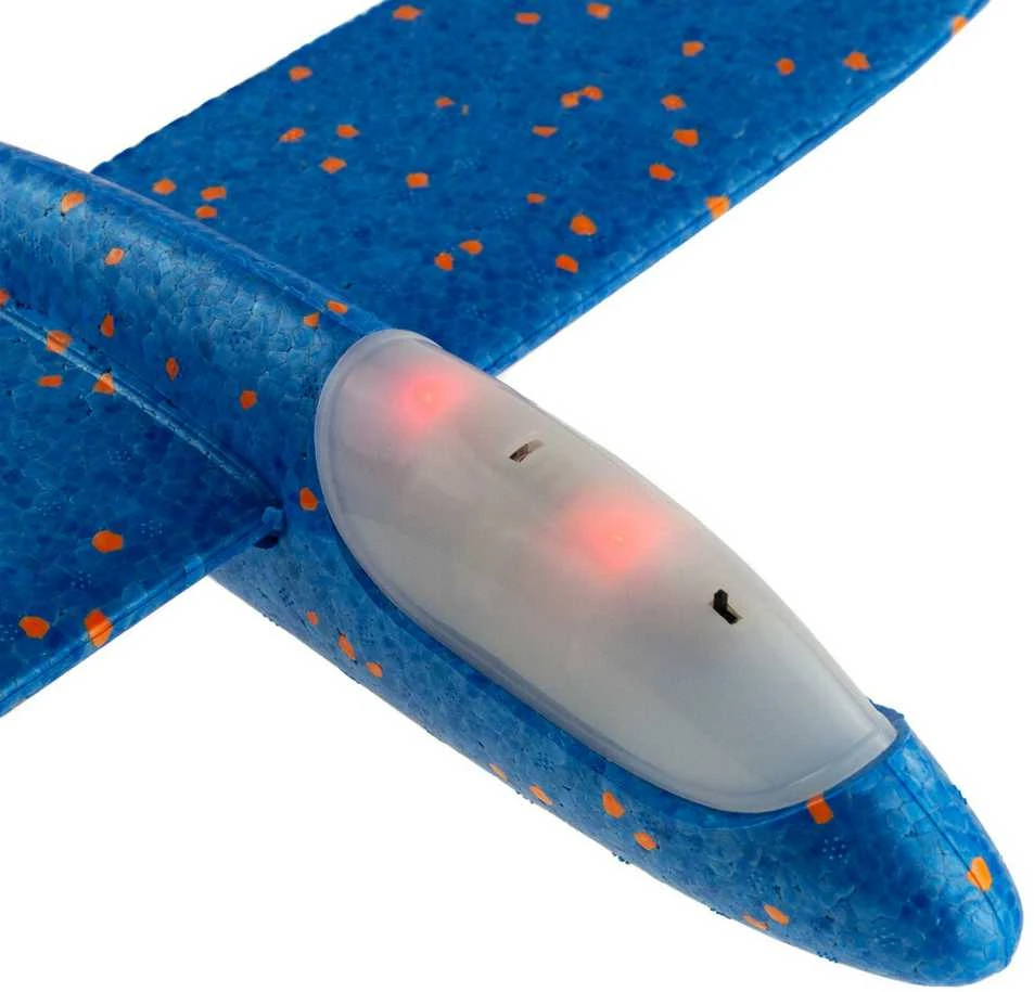 Putplasčio lėktuvas šviečiantis, 47 cm, mėlynas