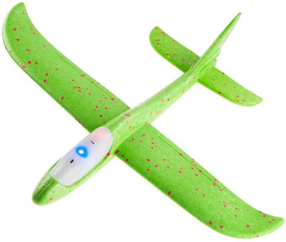 Putplasčio lėktuvas šviečiantis, 47 cm, žalias