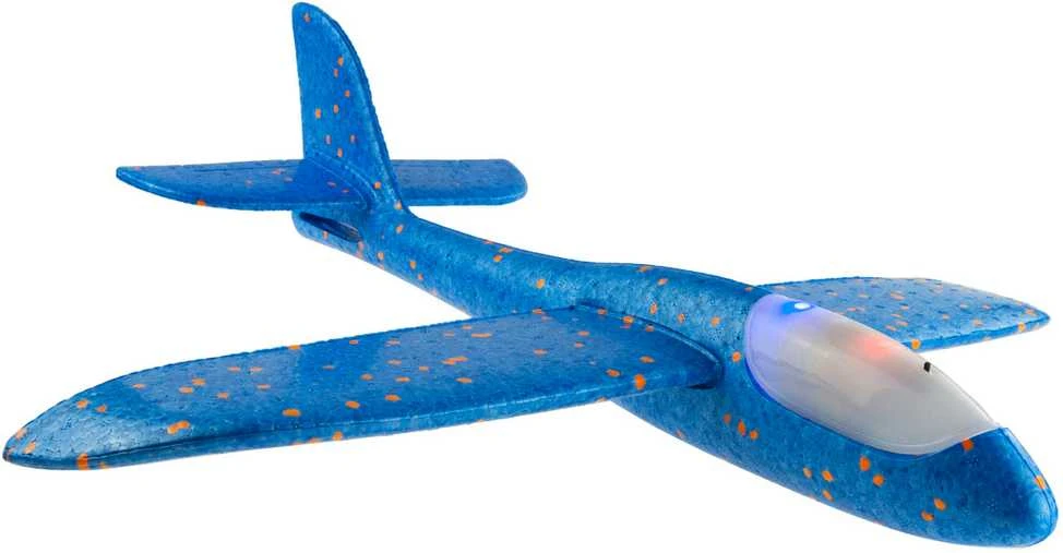 Putplasčio lėktuvas šviečiantis, 47 cm, mėlynas