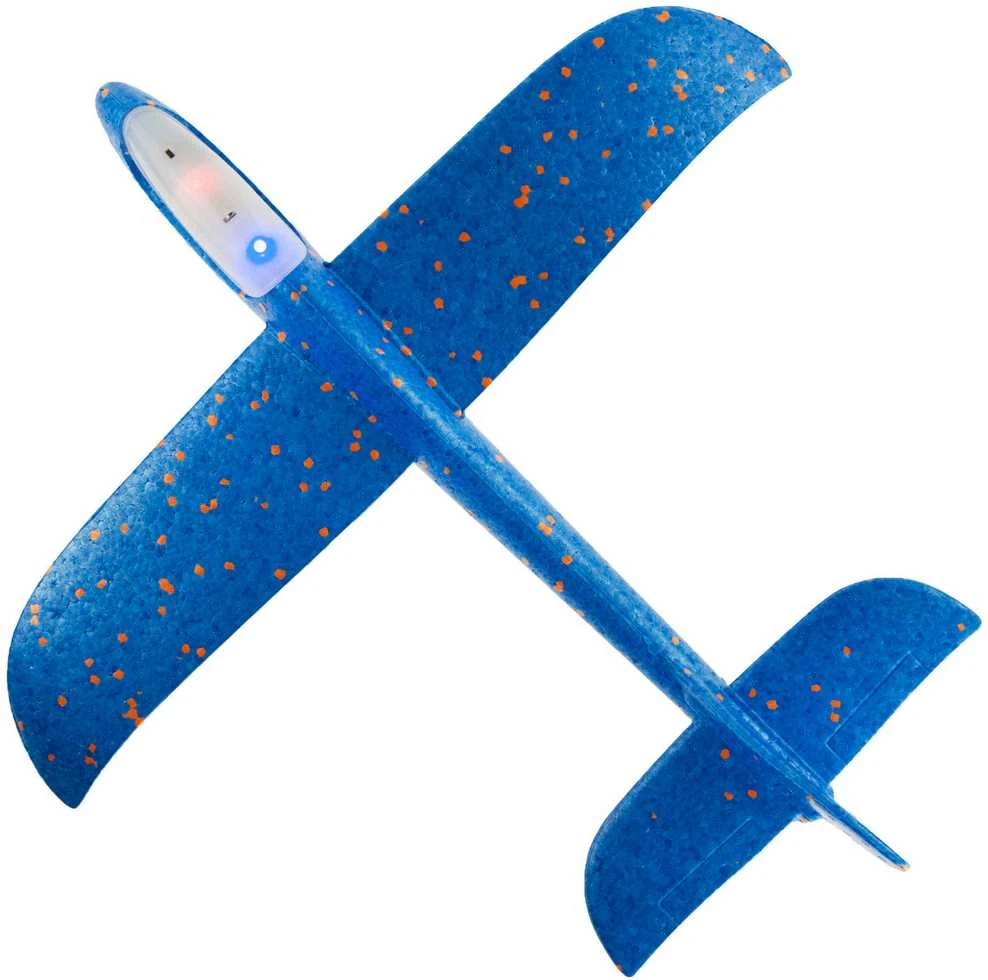 Putplasčio lėktuvas šviečiantis, 47 cm, mėlynas