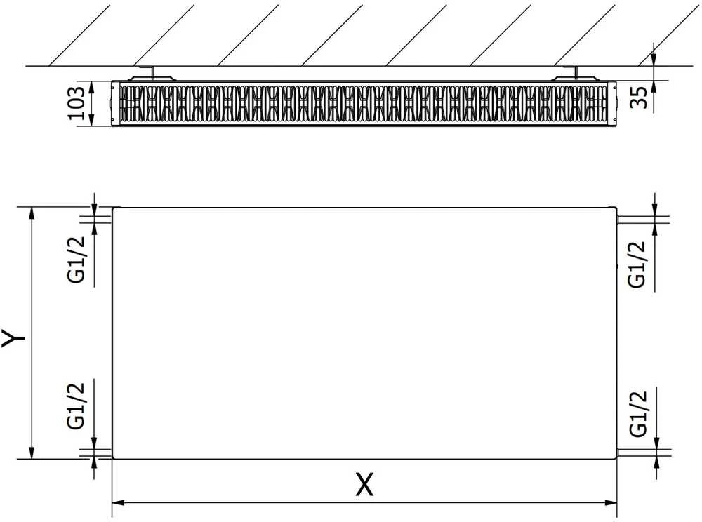 Radiatorius Flat CF22, 500 x 700 mm, pajungimas iš šono, 955 W, antracito