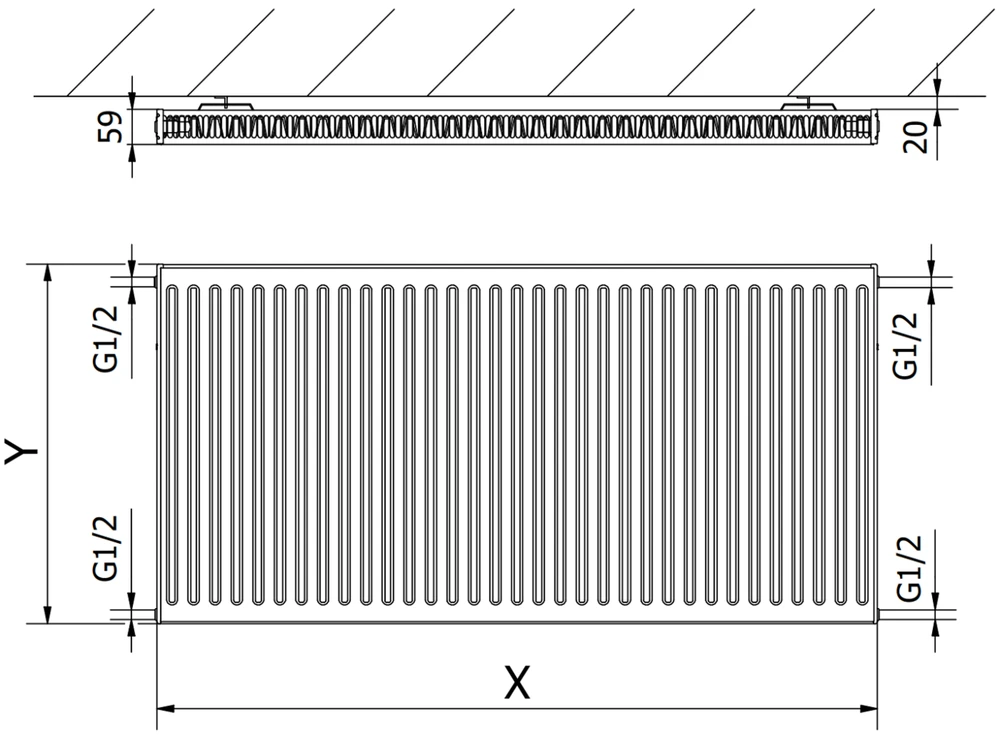 Radiatorius Mexen C11, 500 x 2800 mm, pajungimas iš šono, 2230 W, baltas
